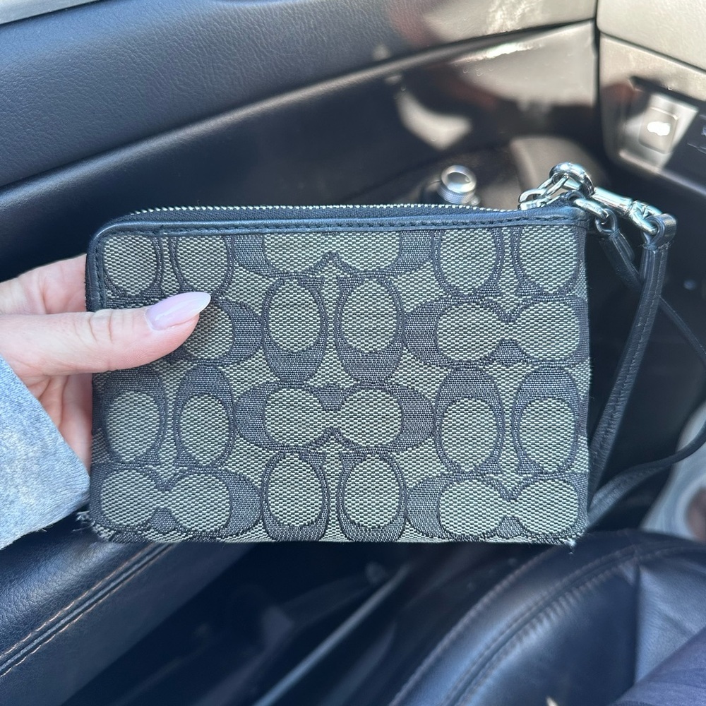 Coach Black and Gray Signature Wristlet - Picture 2 of 5
